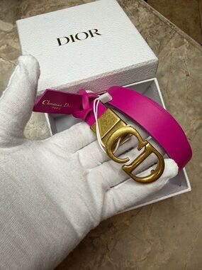 Dior Fuchsia Leather Belt with Gold CD Buckle